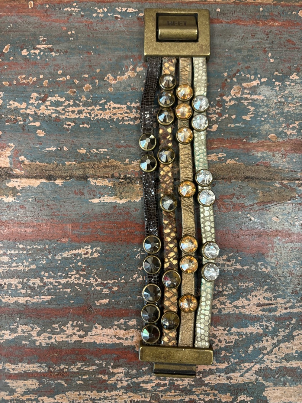 Gold Tone Crystal Multi-Row Wrap Bracelet